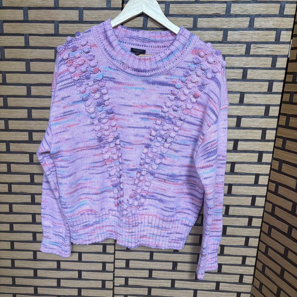 Talbots Purple Marled Knit Pom Pom Sweater Size Medium